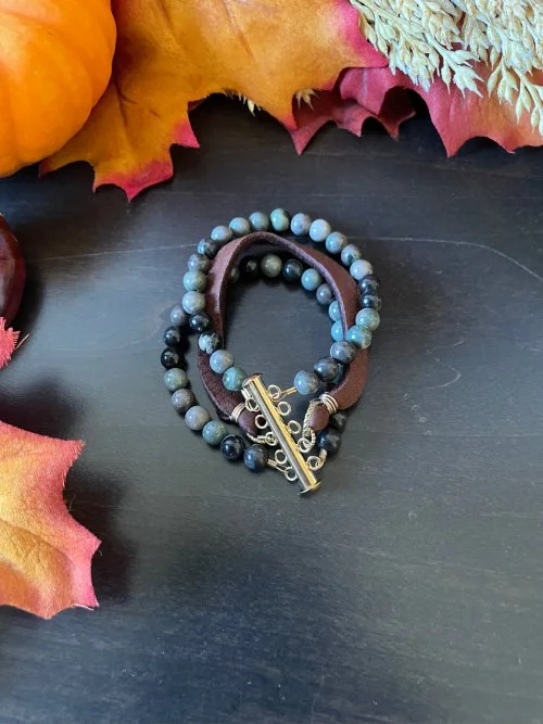 Green Agate Leather Bracelet — Fifth Essence Jewelry